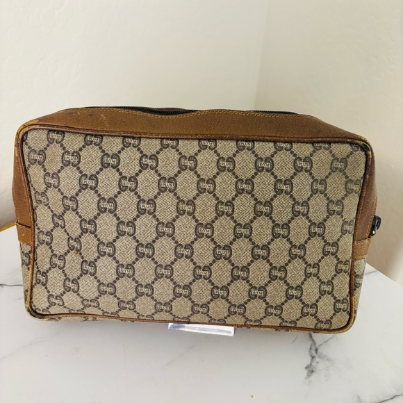 Vintage Gucci GG Plus Monogram Canvas and Leather Vanity Zipper Pouch - Picture 7 of 16